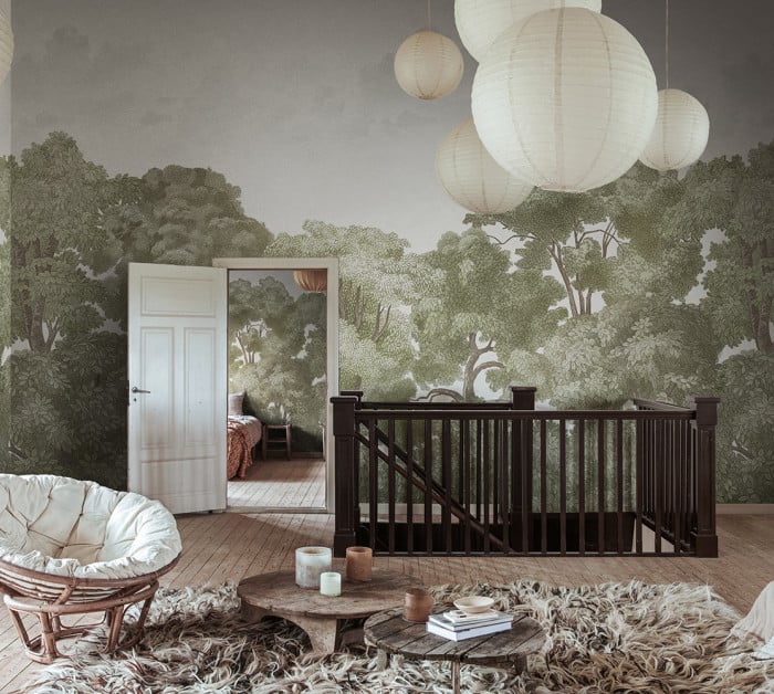 Bellewood Clouds Green Vintage Rebel Walls interior 