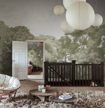 Bellewood Clouds Green Vintage Rebel Walls interior 