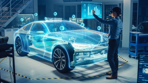 automotive engineer use virtual reality headset