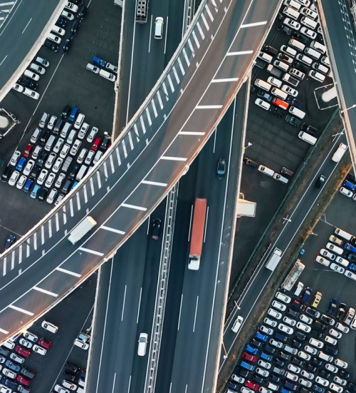 drone aerial shot highway junction