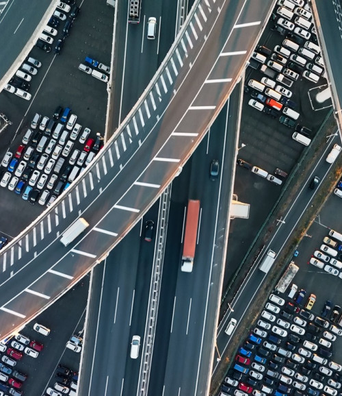 drone aerial shot highway junction