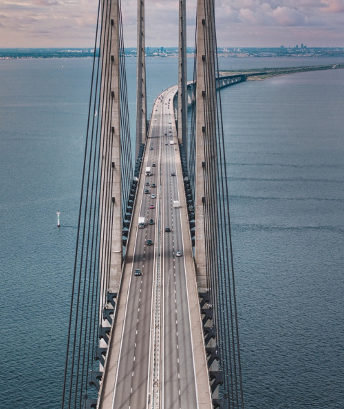 panoramic aerial close view oresund bridge