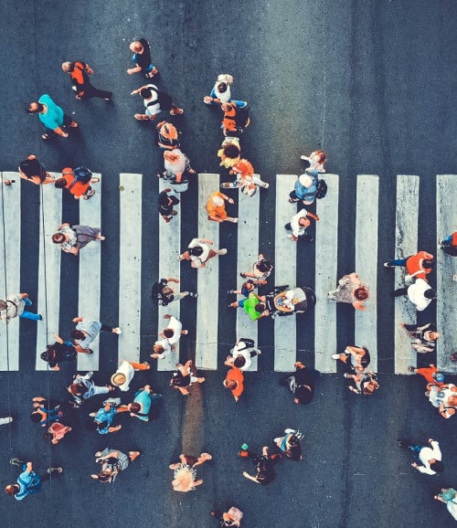 aerial people crowd motion through pedestrian