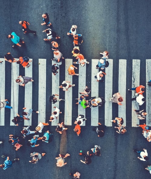 aerial people crowd motion through pedestrian