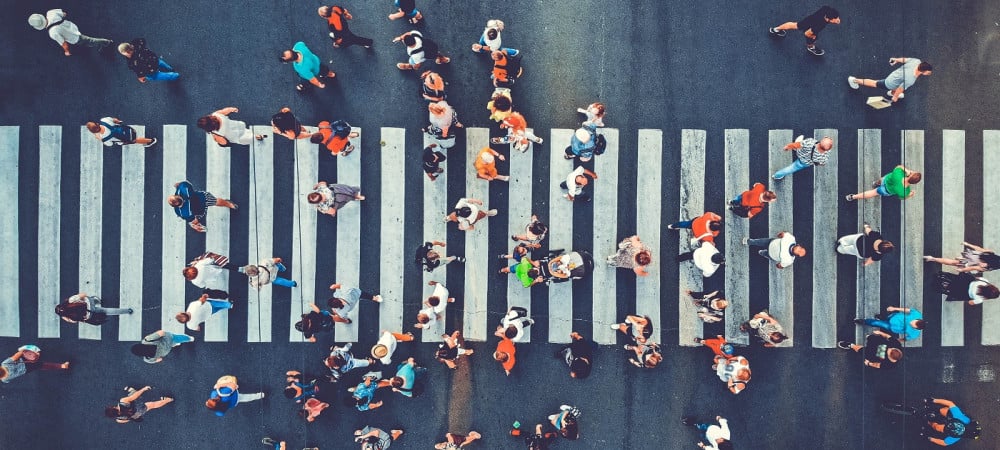 aerial people crowd motion through pedestrian