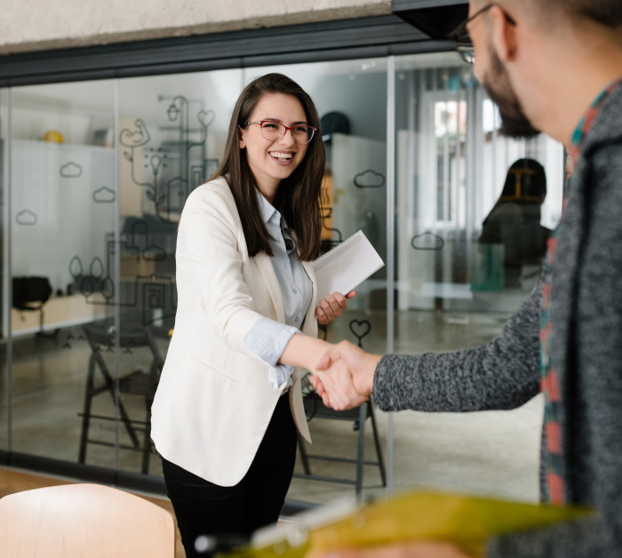 openly greeting job recruiter firm handshake