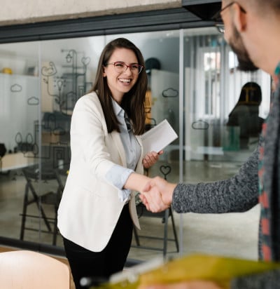 openly greeting job recruiter firm handshake