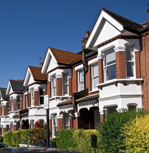 row typical english terraced houses london