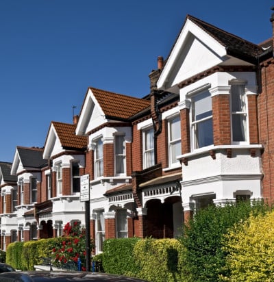 row typical english terraced houses london