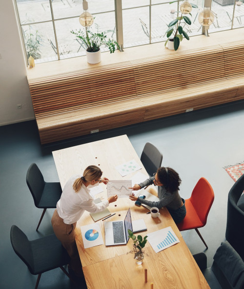 top view businesspeople working together