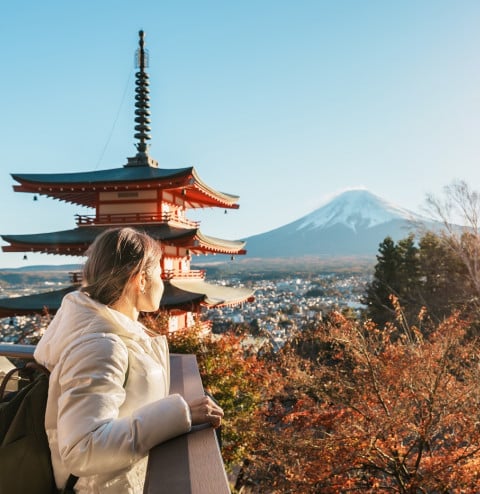woman tourist mount fuji