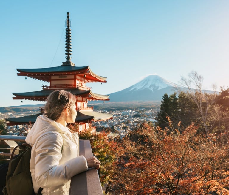 woman tourist mount fuji