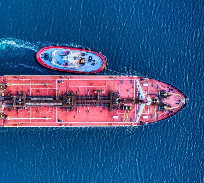 aerial view container cargo ship sailing