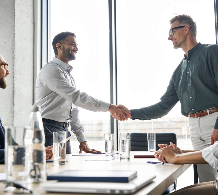 two happy diverse professional business men new