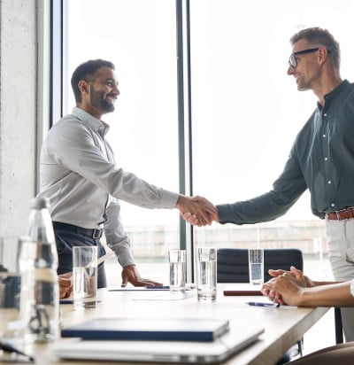 two happy diverse professional business men new