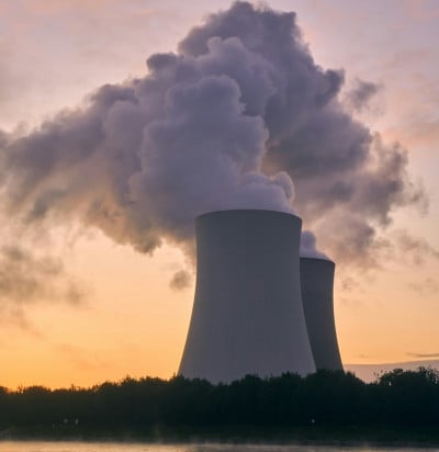 power plant sunset