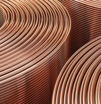 copper pipes close coils tubes warehouse