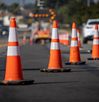 traffic cones on road electronic arrow
