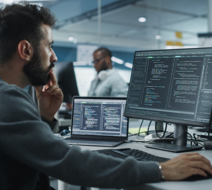 office enthusiastic programmer working