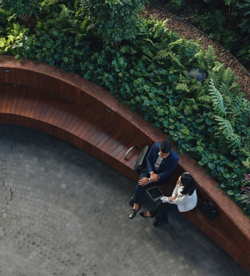 business people talking outside