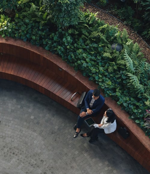 business people talking outside