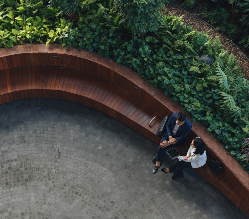 business people talking outside