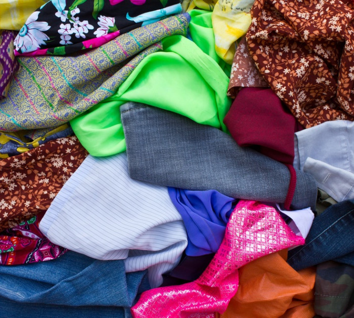 pile piece fabric scraps together