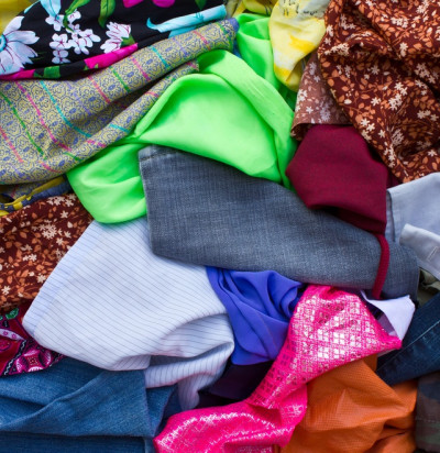 pile piece fabric scraps together