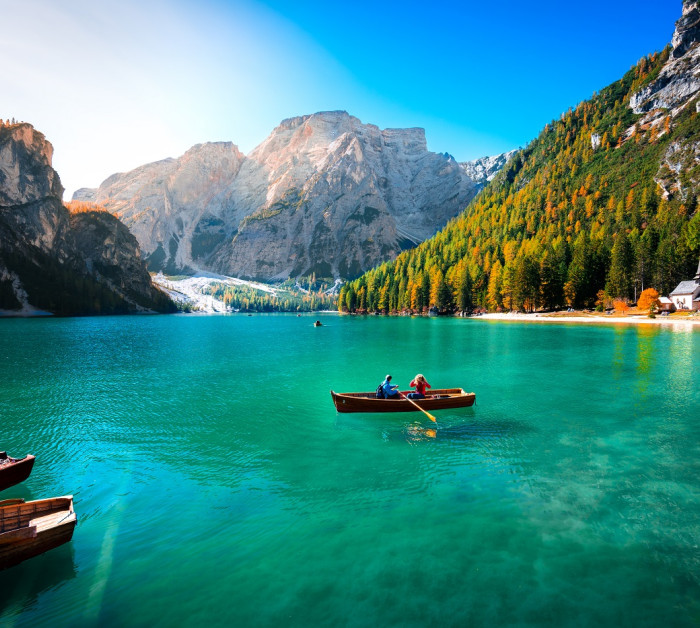amazing view braies lake wooden boats