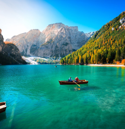 amazing view braies lake wooden boats