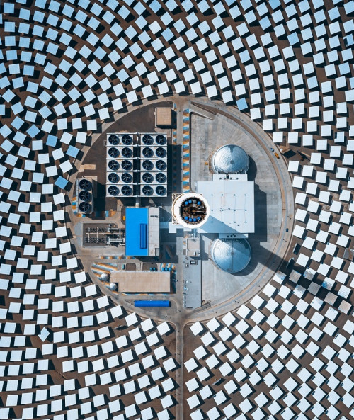 drone point view of solar and thermal panels