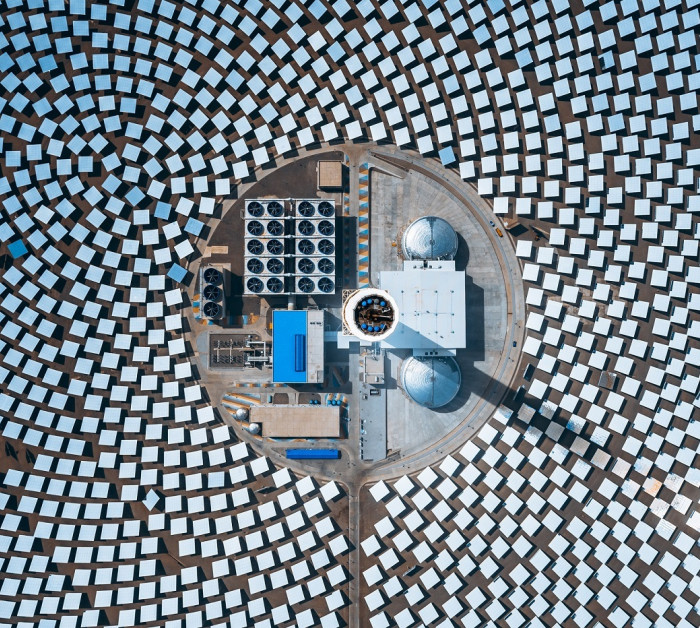 drone point view of solar and thermal panels