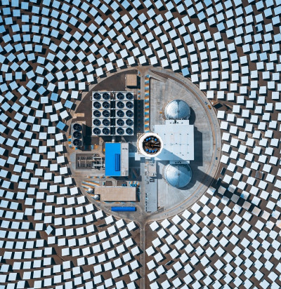 drone point view of solar and thermal panels