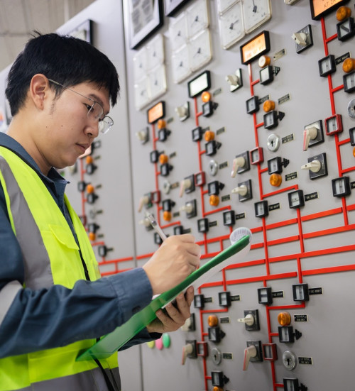 power station engineer inspecting electrical control
