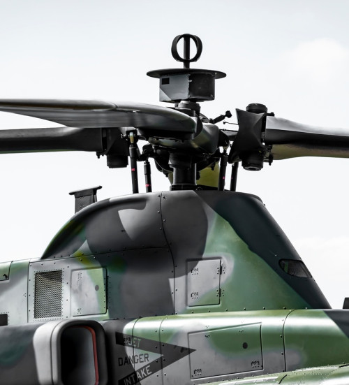 close view main rotor military helicopter