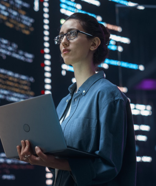 portrait woman creating software coding