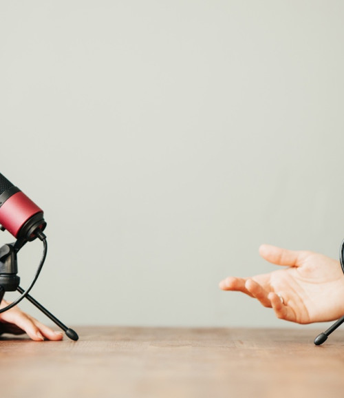 Poeple discussing on a podcast